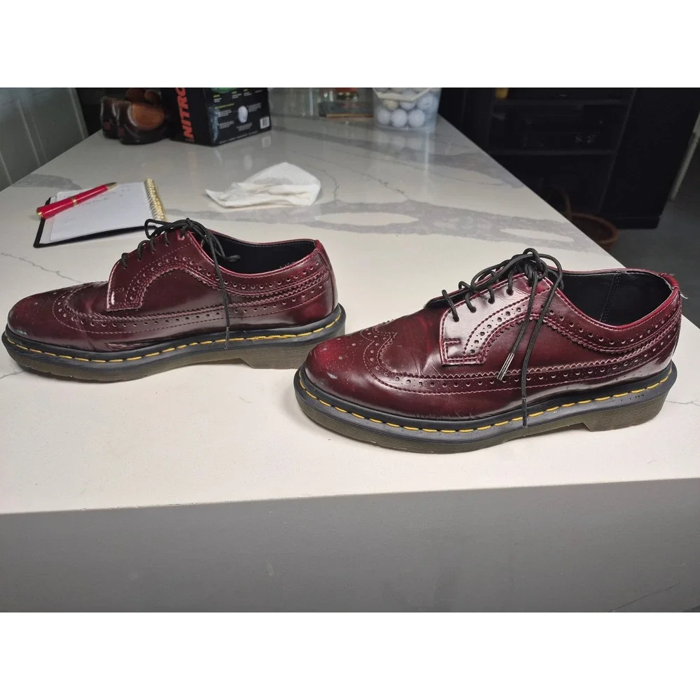 Dr.‎ Martens Vegan 3989 Brogue Cherry Red Oxford Rub Off Wingtip Shoes